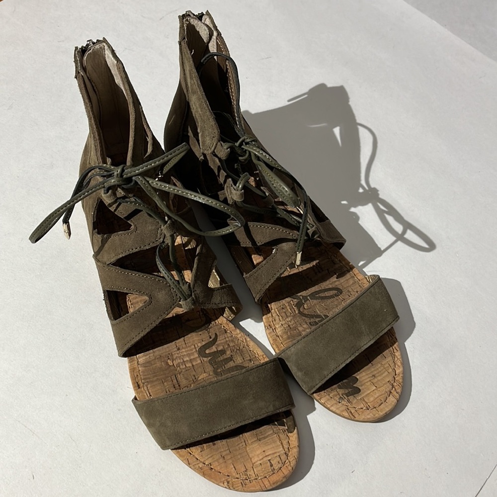 Sam Edleman Dian Gladiator low wedge lace up Olive Green Sandals sz 9 shoes - Picture 2 of 8